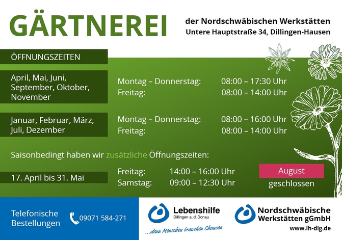 Öffnungszeiten Gärtnerei 2026